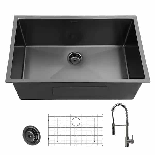 ACS2718A1-F Black Stainless Steel 27 in. 18-Gauge Single Bowl Undermount Kitchen Sink with Black Spring Neck Faucet