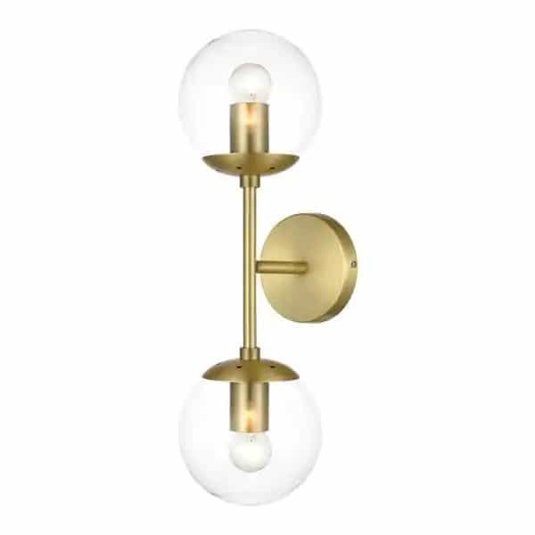 Light Society LS-W268-BB-CL Zeno Globe 2-Light Wall Sconce in Brushed Brass/Clear