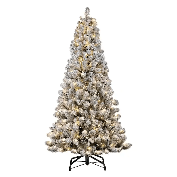 Puleo International 253-0998-TF65C3 6.5 ft. Pre-lit Flocked Virginia Pine Artificial Christmas Tree