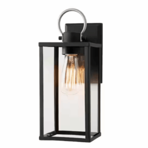 DSHD33258B 14.5 in. Modern 1-Light Matte Black Hardwired Outdoor Wall Light Lantern Sconce with Clear Glass