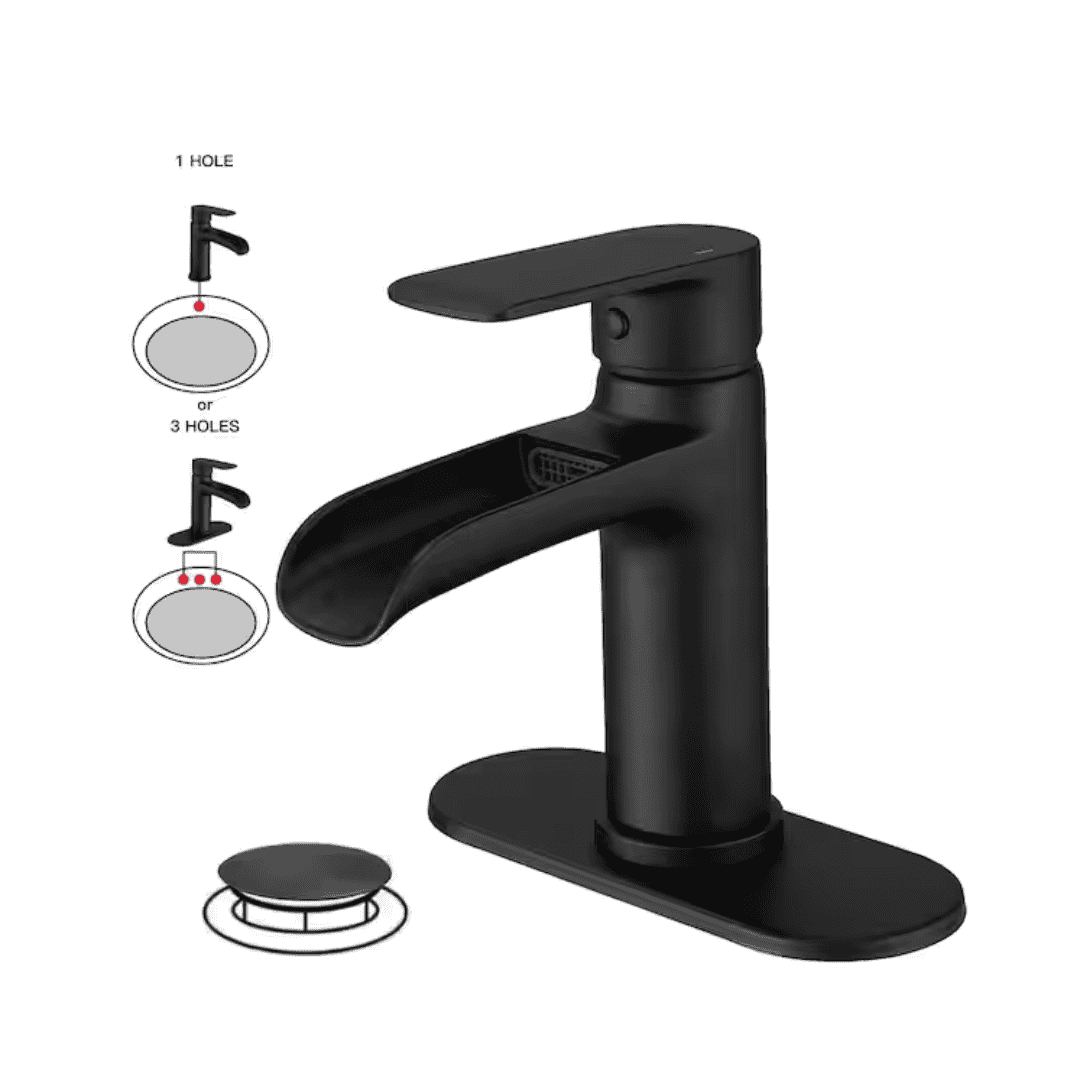 BWE A-96071-B Waterfall Single Handle Single Hole Modern Bathroom Faucet Bathroom Drip-Free Vanity Sink Faucet in Matte Black