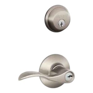 Schlage FB50N V ACC 619 Accent Satin Nickel Single Cylinder Deadbolt and Keyed Entry Door Handle Combo Pack