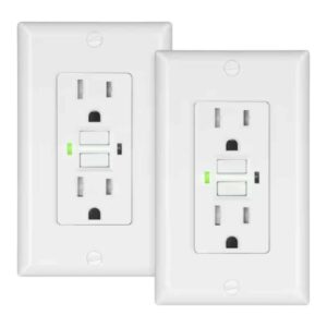 DEWENWILS HGFB15B White 15 Amp Tamper Resistant GFCI Outlet Receptacle with LED Indicator, Decorative Wallplate Included (2-Pack)