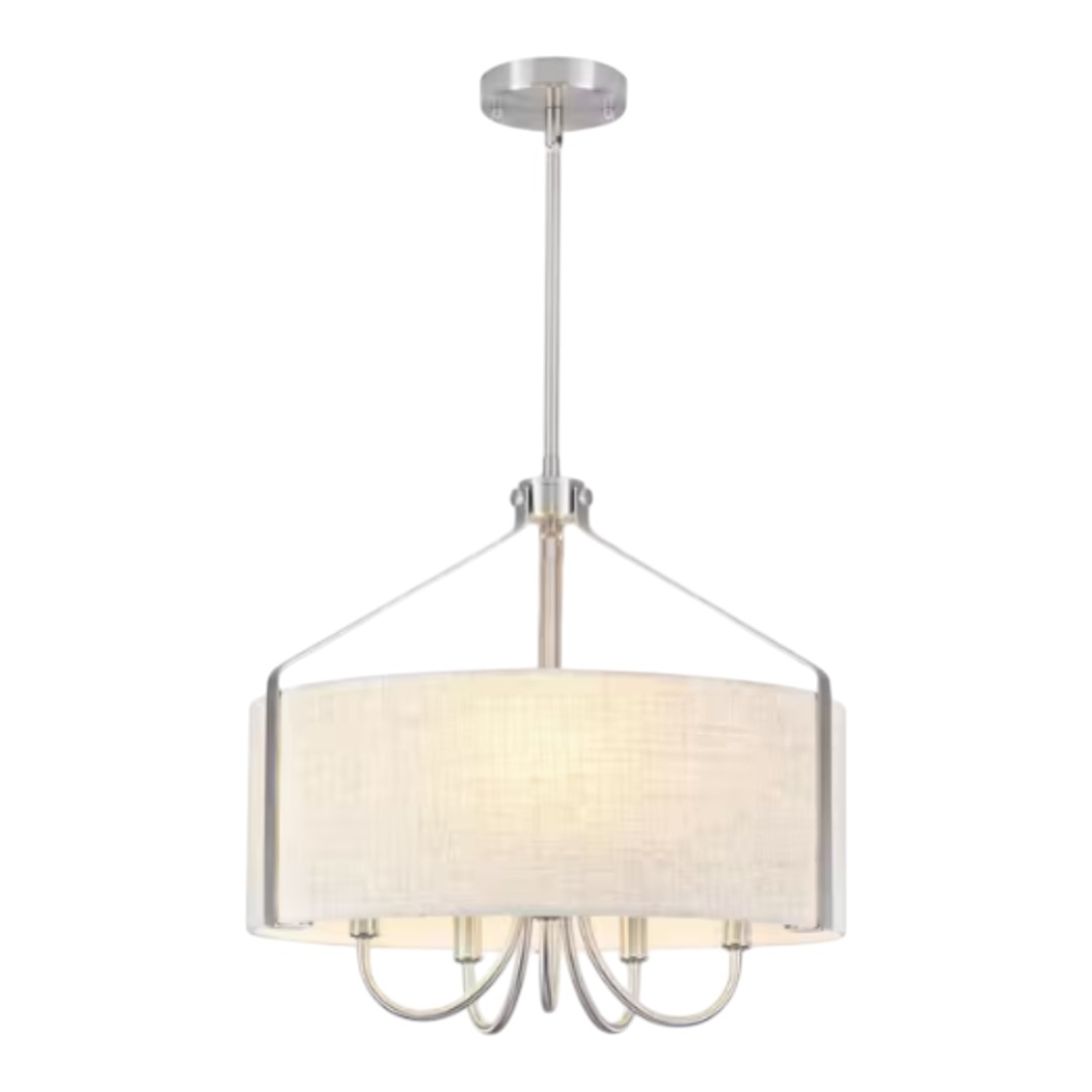 ADSENSTY HD5-5-SN-D9019M 5-Light Dimmable Nickel Drum Chandelier with Fabric Shade for Kitchen Island with No Bulbs Included
